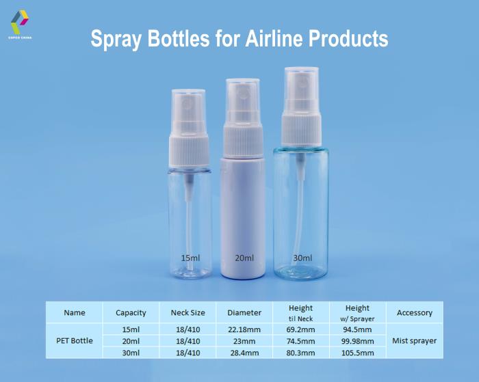 Spray bottles prove ideal for airline products
